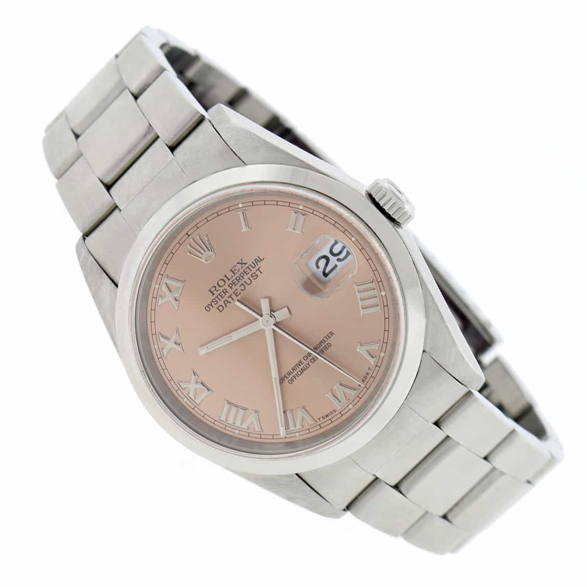 Rolex Datejust Pink Roman Dial 36MM Smooth Domed Bezel Oyster Stainless Steel Mens Watch 16200 - Image 4