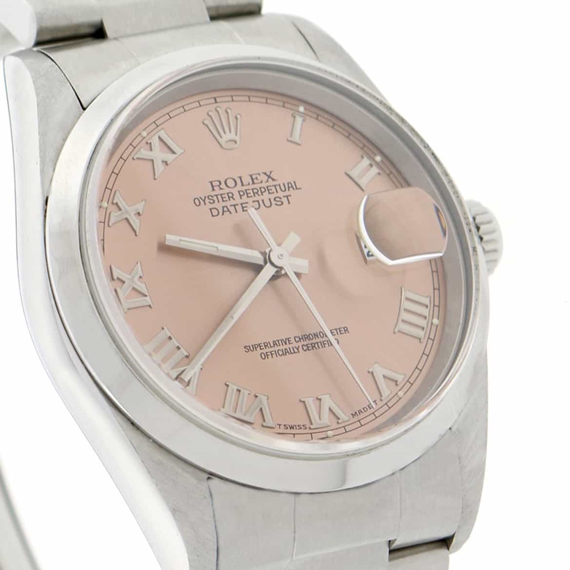 Rolex Datejust Pink Roman Dial 36MM Smooth Domed Bezel Oyster Stainless Steel Mens Watch 16200 - Image 6