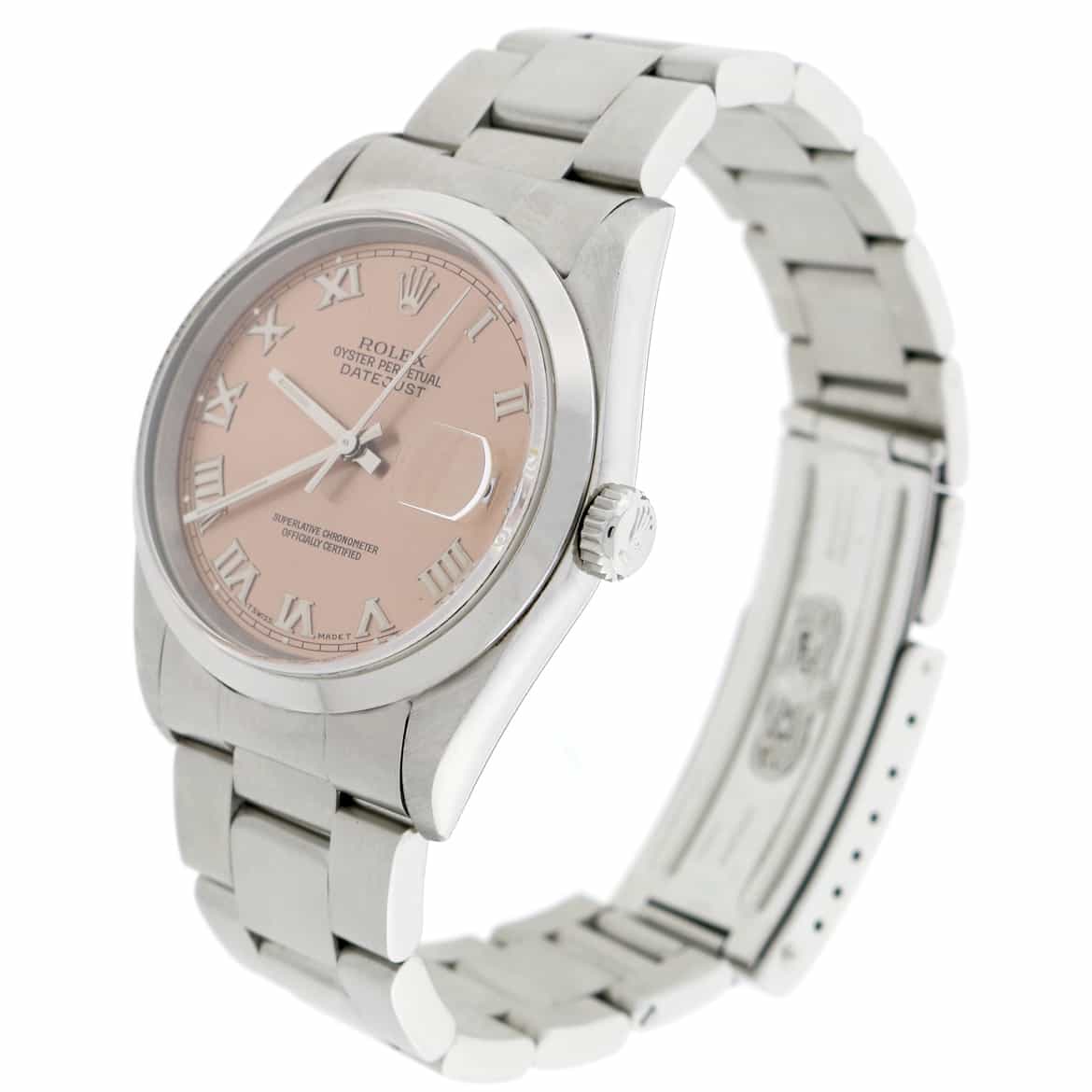 Rolex Datejust Pink Roman Dial 36MM Smooth Domed Bezel Oyster Stainless Steel Mens Watch 16200 - Image 8