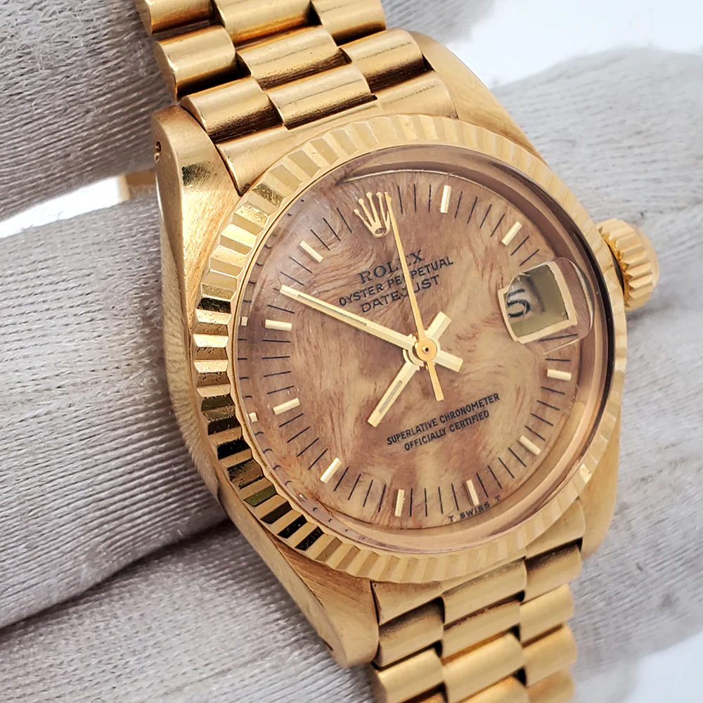 Rolex Datejust President 26mm Factory Wood Dial Yellow Gold Watch 6917 - Image 2