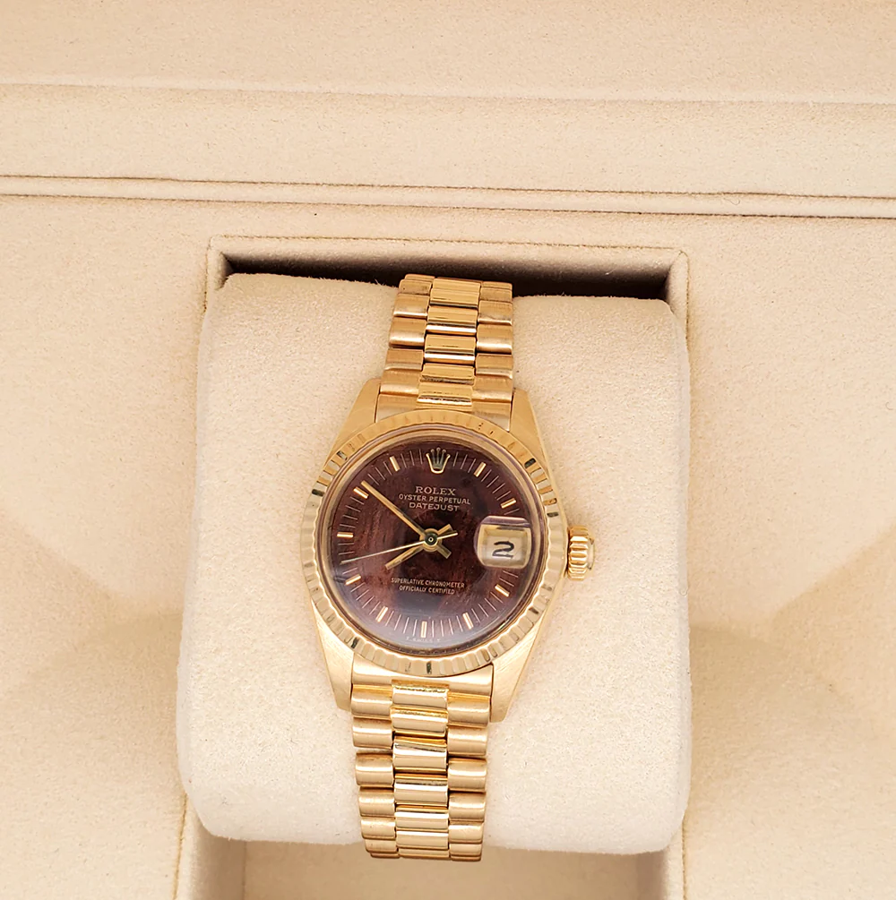Rolex Datejust President 26mm Factory Wood Dial Yellow Gold Watch 6917 - Image 2