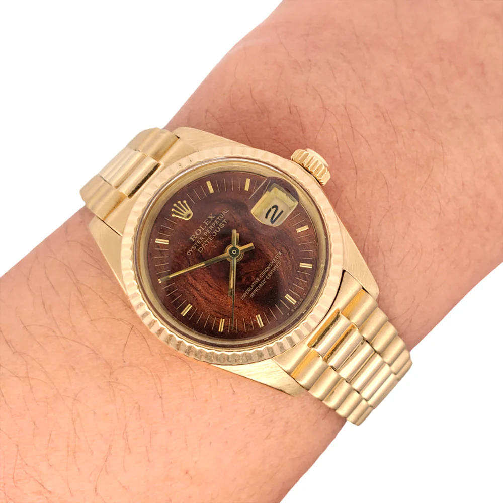 Rolex Datejust President 26mm Factory Wood Dial Yellow Gold Watch 6917 - Image 3