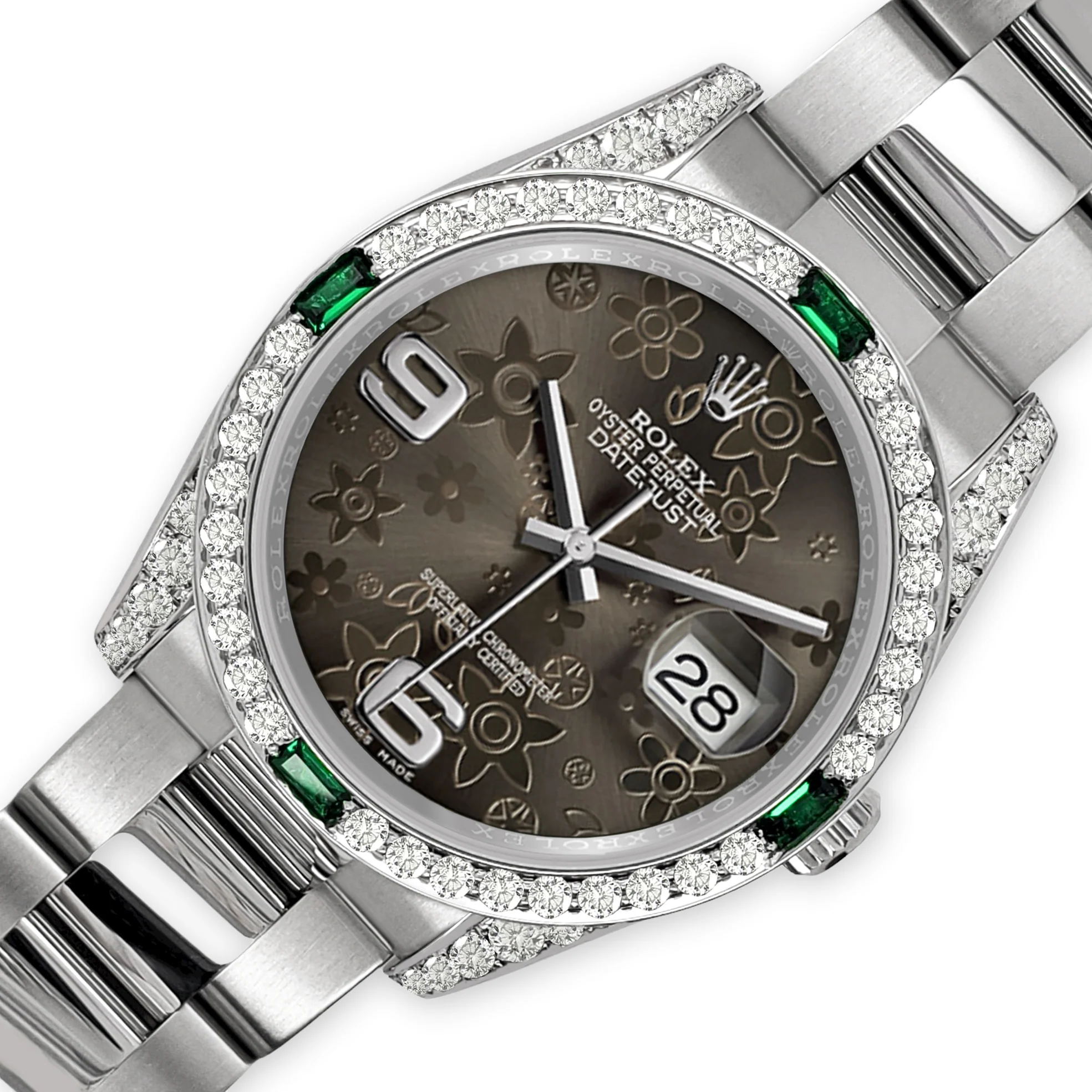 Rolex Datejust Rhodium Floral Dial 36mm 2.5ct Diamond Bezel 116200 Steel Watch