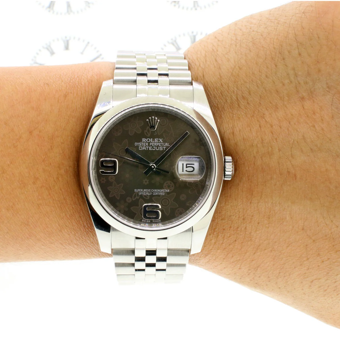 Rolex Datejust Rhodium Floral Dial 36mm Stainless Steel Jubilee Watch 116200 - Image 3