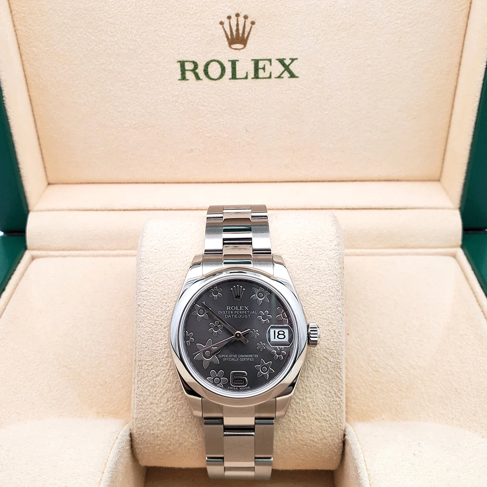 Rolex Datejust Rhodium Floral Dial Steel Oyster Midsize 31mm Watch 178240 - Image 3