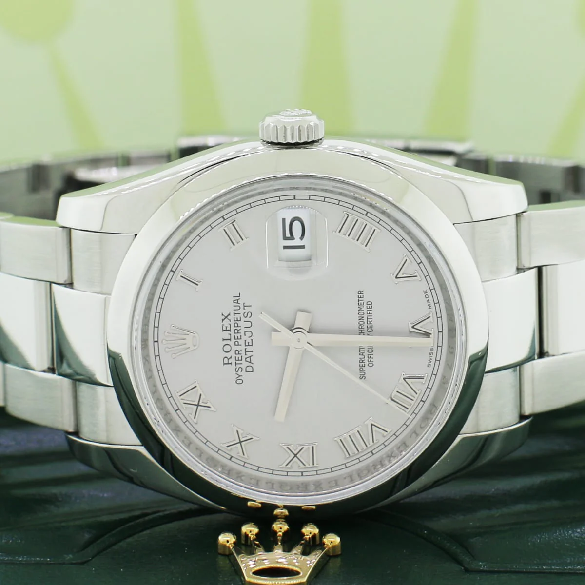 Rolex Datejust Rhodium Roman Dial 36MM Smooth Domed Bezel Oyster Stainless Steel Mens Watch 116200 Box Papers - Image 2