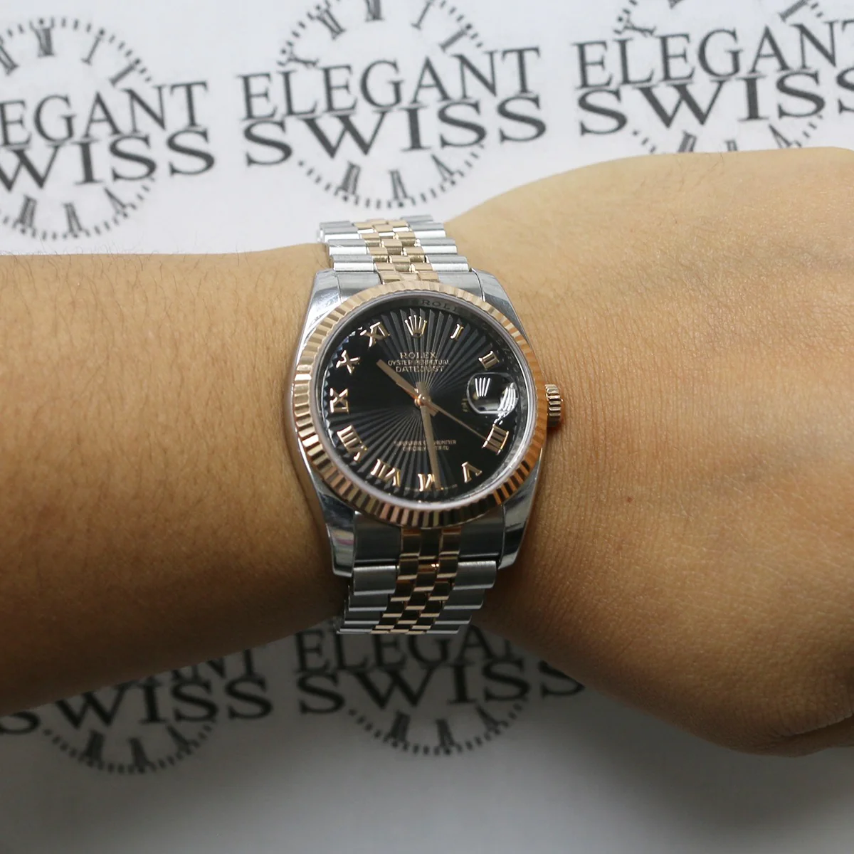 Rolex Datejust Rose/SS 36mm Black Sunray Dial 116231 Box Papers - Image 4