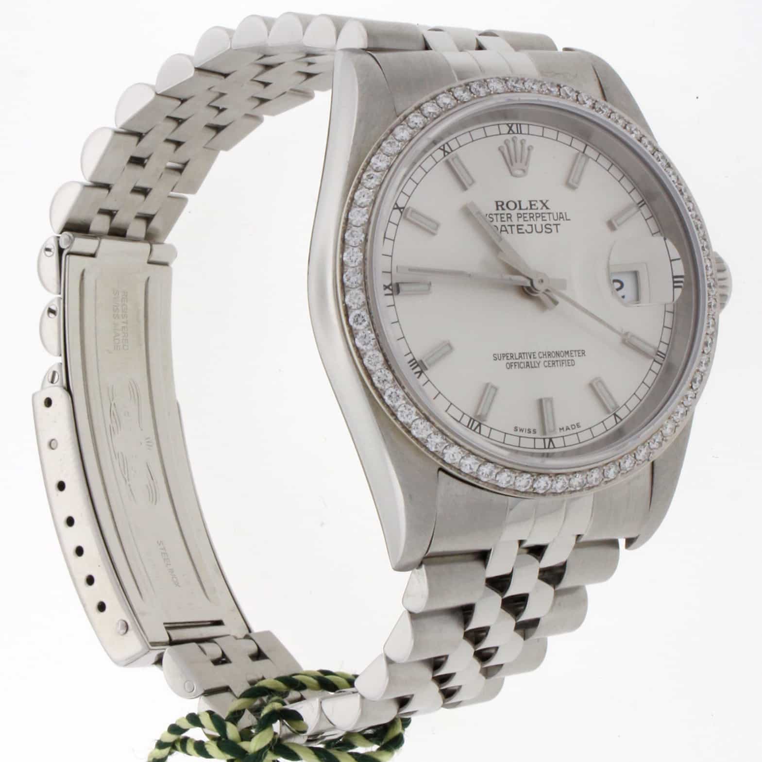 Rolex Datejust Silver Dial 36MM Automatic Stainless Steel Watch w/Diamond Bezel 16234 - Image 4