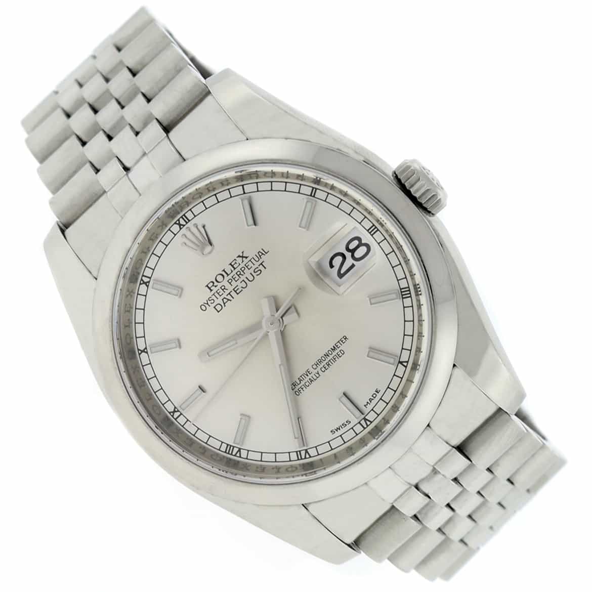 Rolex Datejust Silver Dial 36MM Smooth Domed Bezel Automatic Stainless Steel Mens Watch 116200 - Image 4