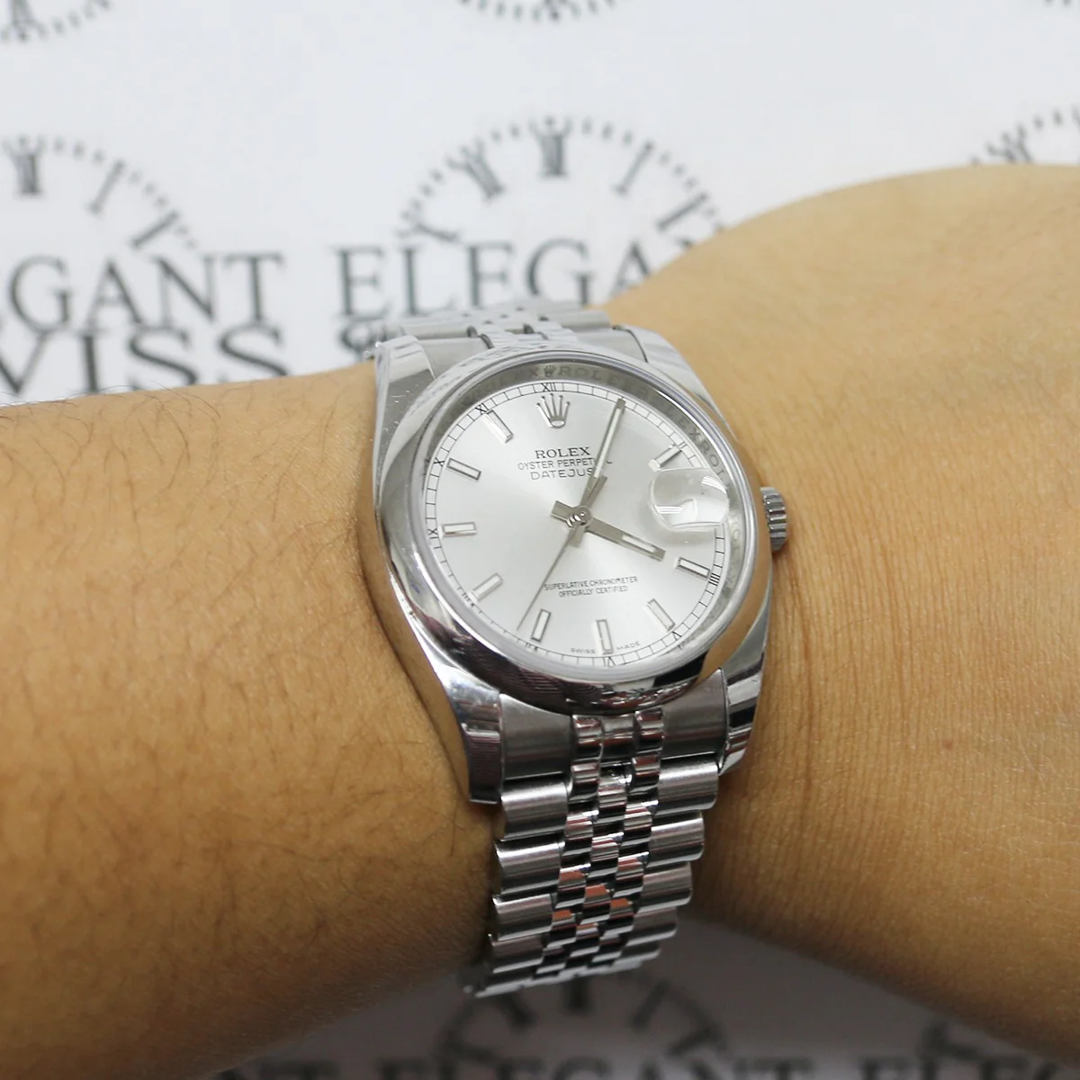 Rolex Datejust Silver Index Dial 36mm Steel Jubilee Watch 116200 Box Papers - Image 4