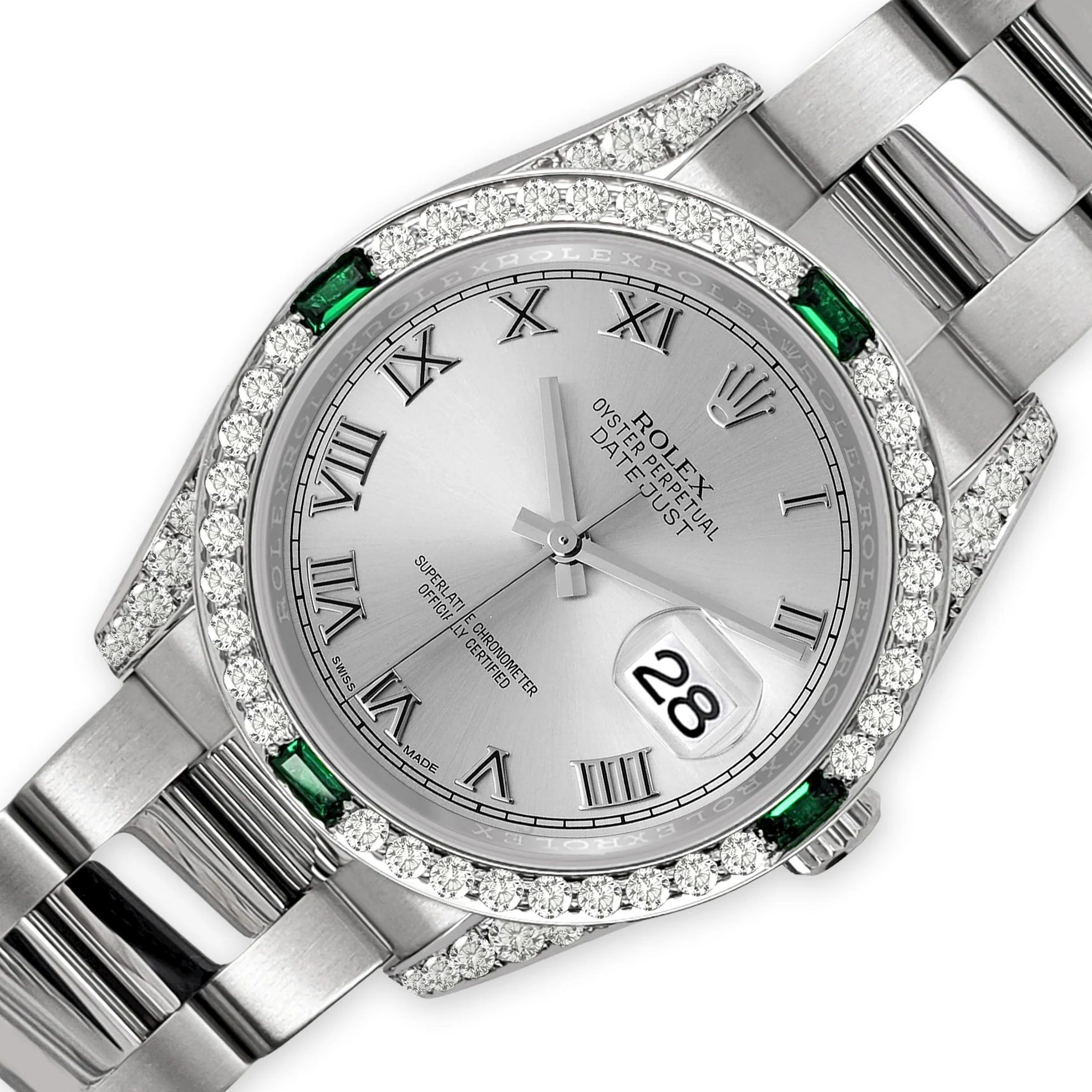 Rolex Datejust Silver Roman Dial 36mm 2.5ct Diamond Bezel 116200 Steel Watch