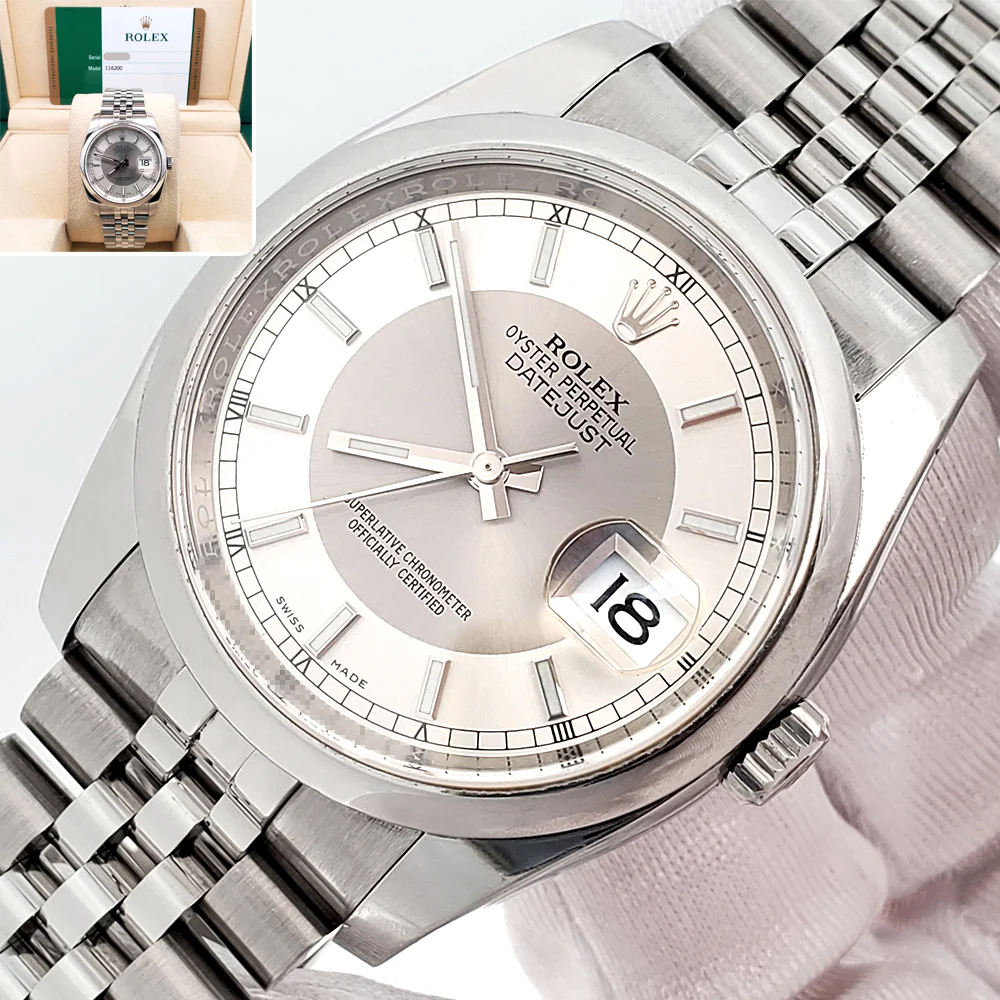 Rolex Datejust Silver Tuxedo Dial 116200 Steel Jubilee 36mm Watch Box Papers
