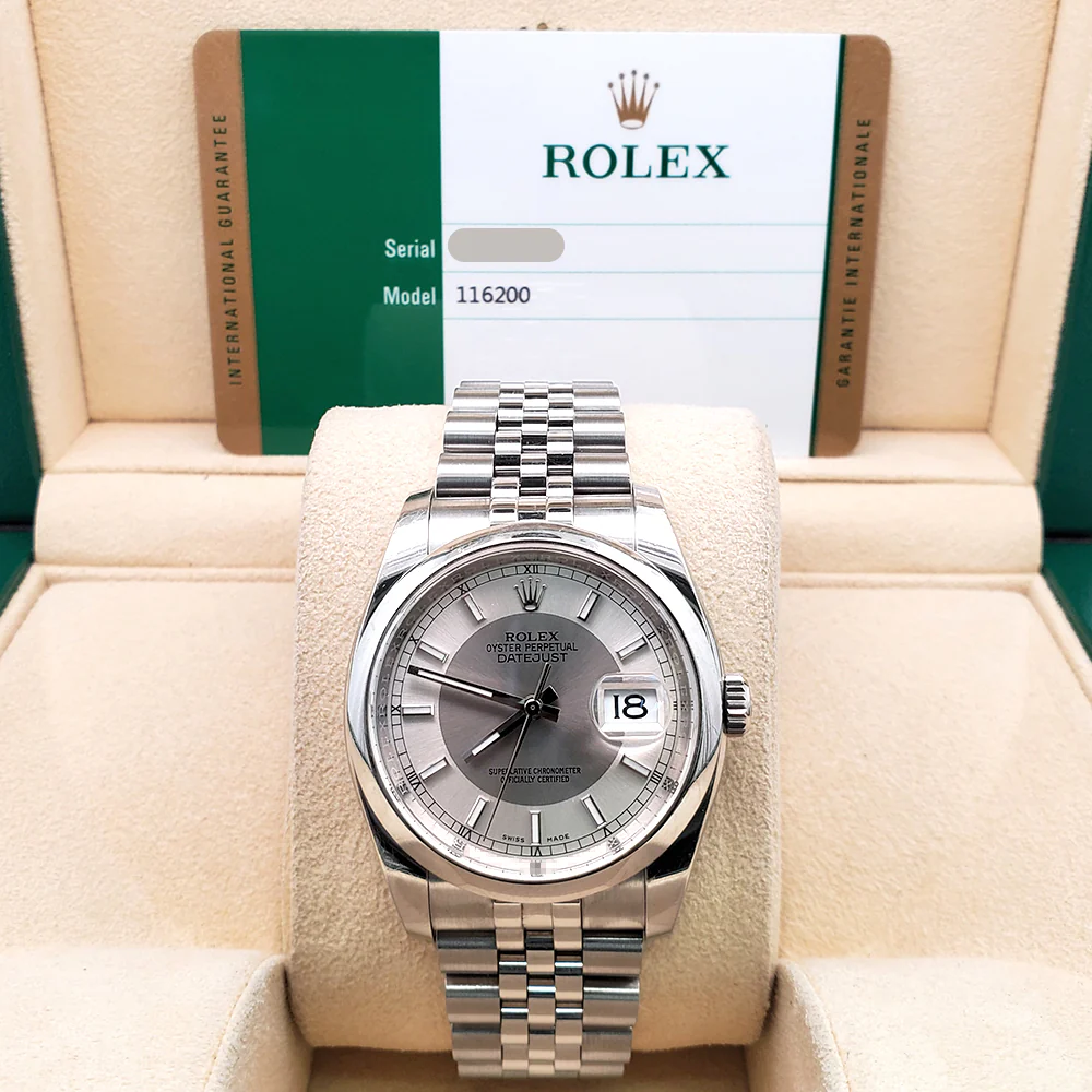 Rolex Datejust Silver Tuxedo Dial 116200 Steel Jubilee 36mm Watch Box Papers - Image 3