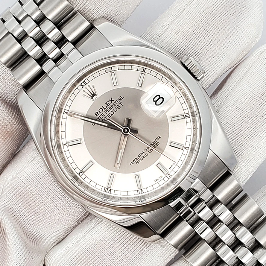 Rolex Datejust Silver Tuxedo Dial 36mm 116200 Steel Jubilee Watch - Image 3