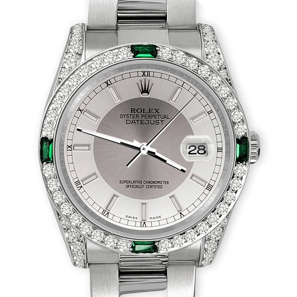 Rolex Datejust Silver Tuxedo Dial 36mm 2.5ct Custom Diamond Bezel 116200 Steel Watch - Image 2
