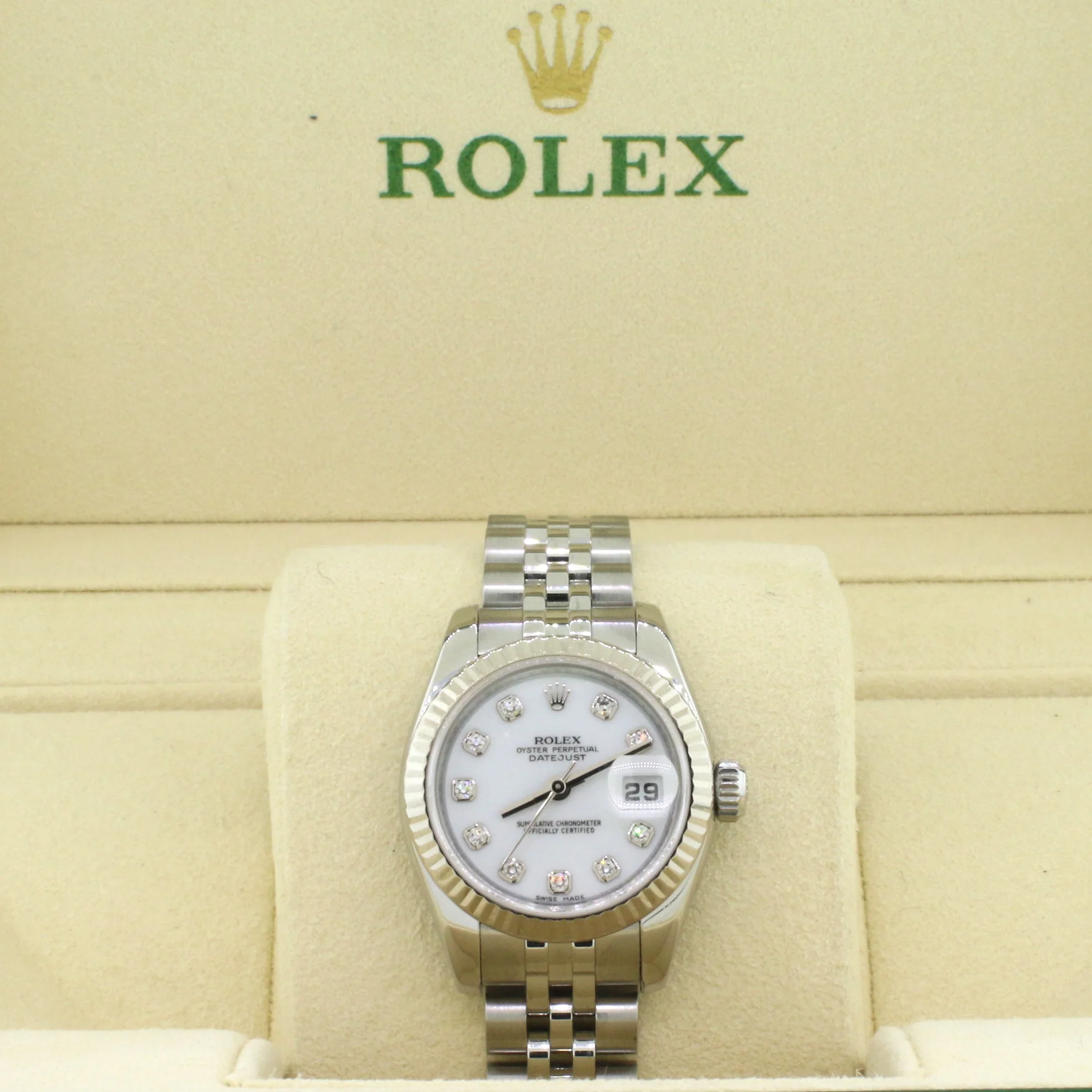 Rolex Datejust Steel 26mm Watch w/Factory Diamond Dial 18K White Gold Bezel 179174 - Image 2