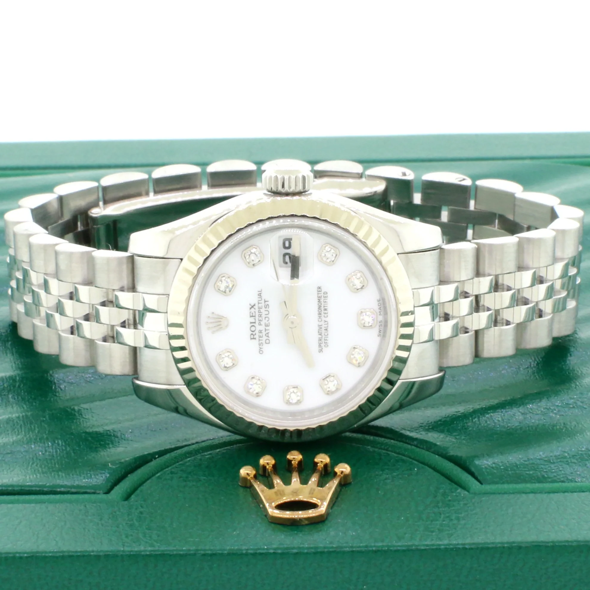 Rolex Datejust Steel 26mm Watch w/Factory Diamond Dial 18K White Gold Bezel 179174 - Image 3