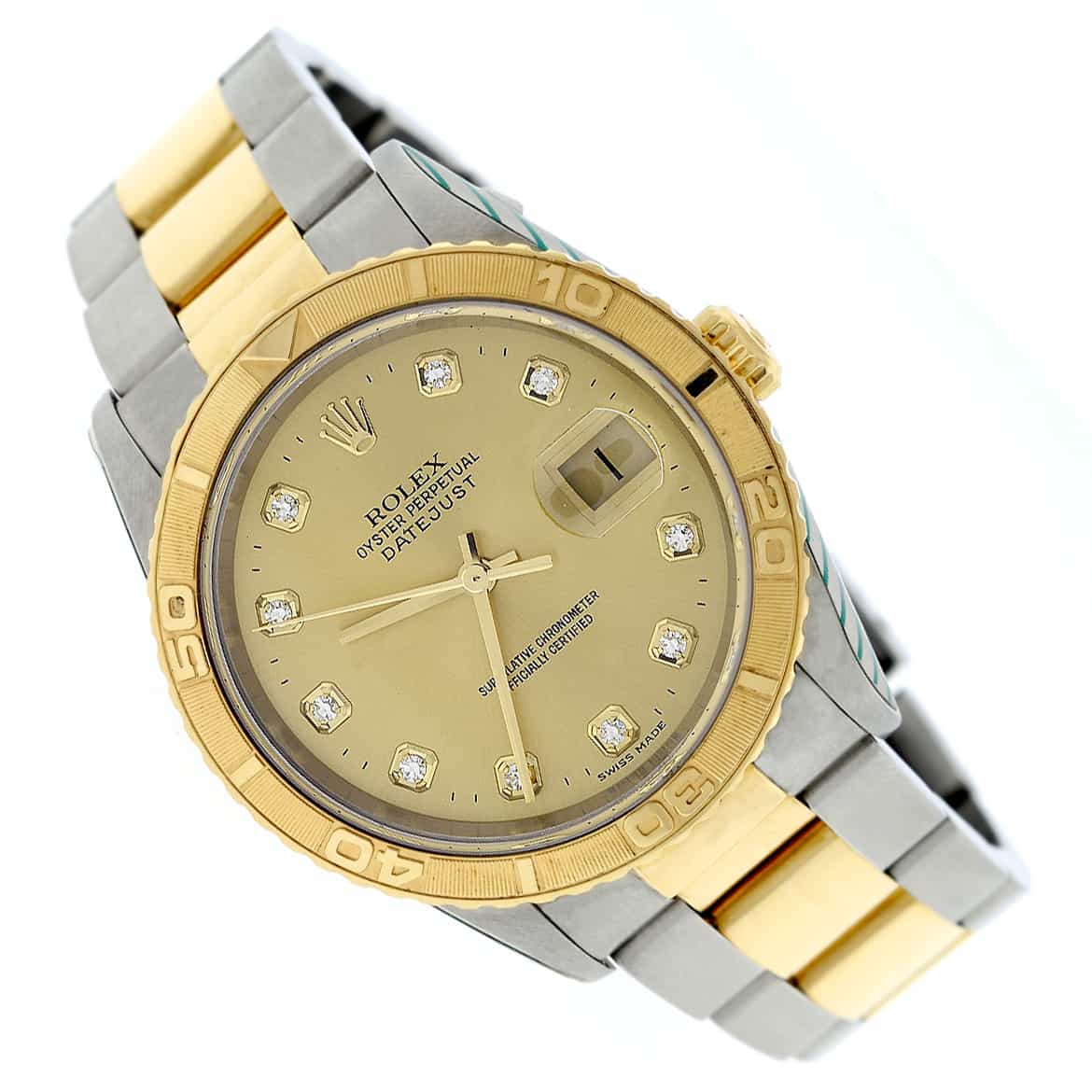 Rolex Datejust Thunderbird Turnograph 2-Tone 18K Yellow Gold & Stainless Steel Original Champagne Diamond Dial 36MM Oyster Watch 16263 - Image 4