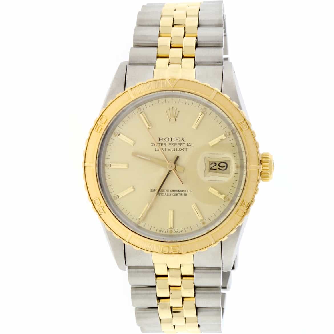 Rolex Datejust Thunderbird Turnograph 2-Tone 18K Yellow Gold & Stainless Steel Original Champagne Index Dial 36MM Jubilee Watch 16253