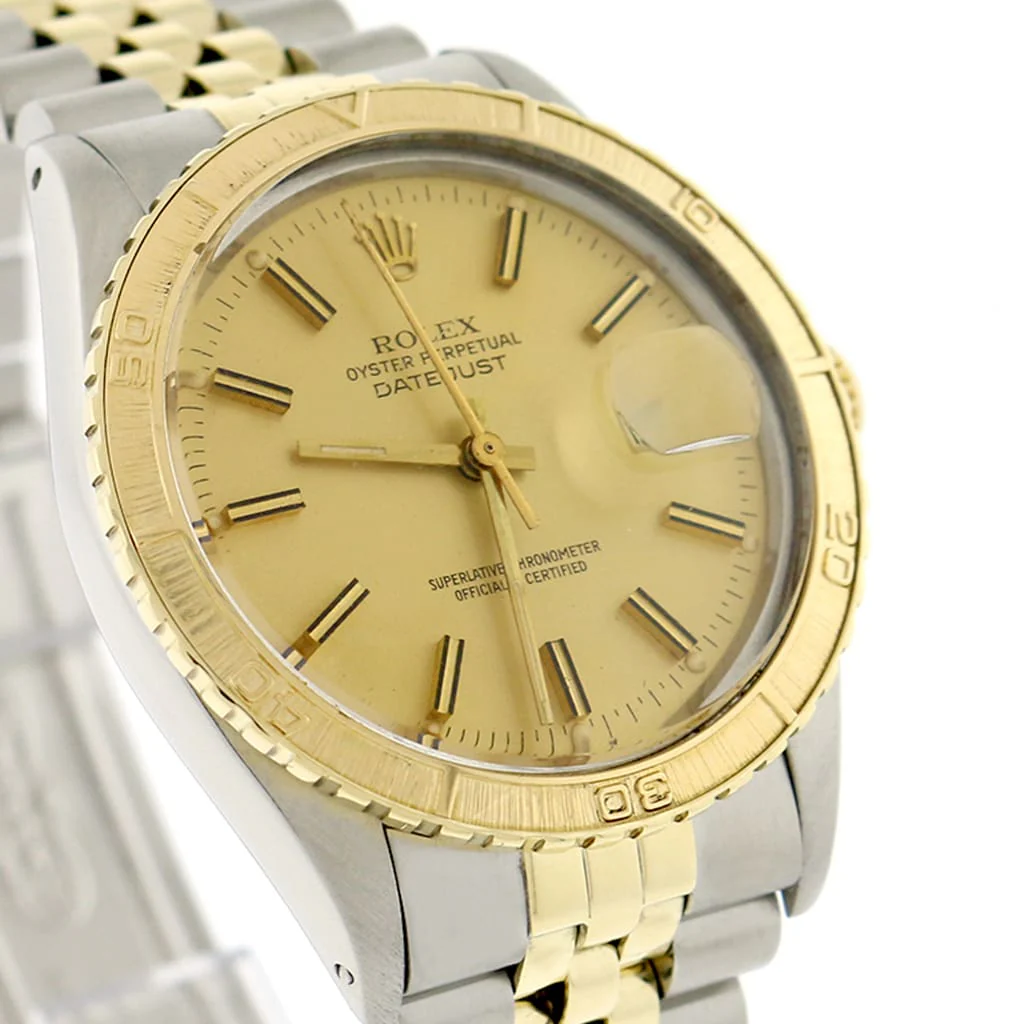 Rolex Datejust Thunderbird Turnograph 2-Tone 18K Yellow Gold & Stainless Steel Original Champagne Stick Dial 36MM Jubilee Watch 16253 - Image 4