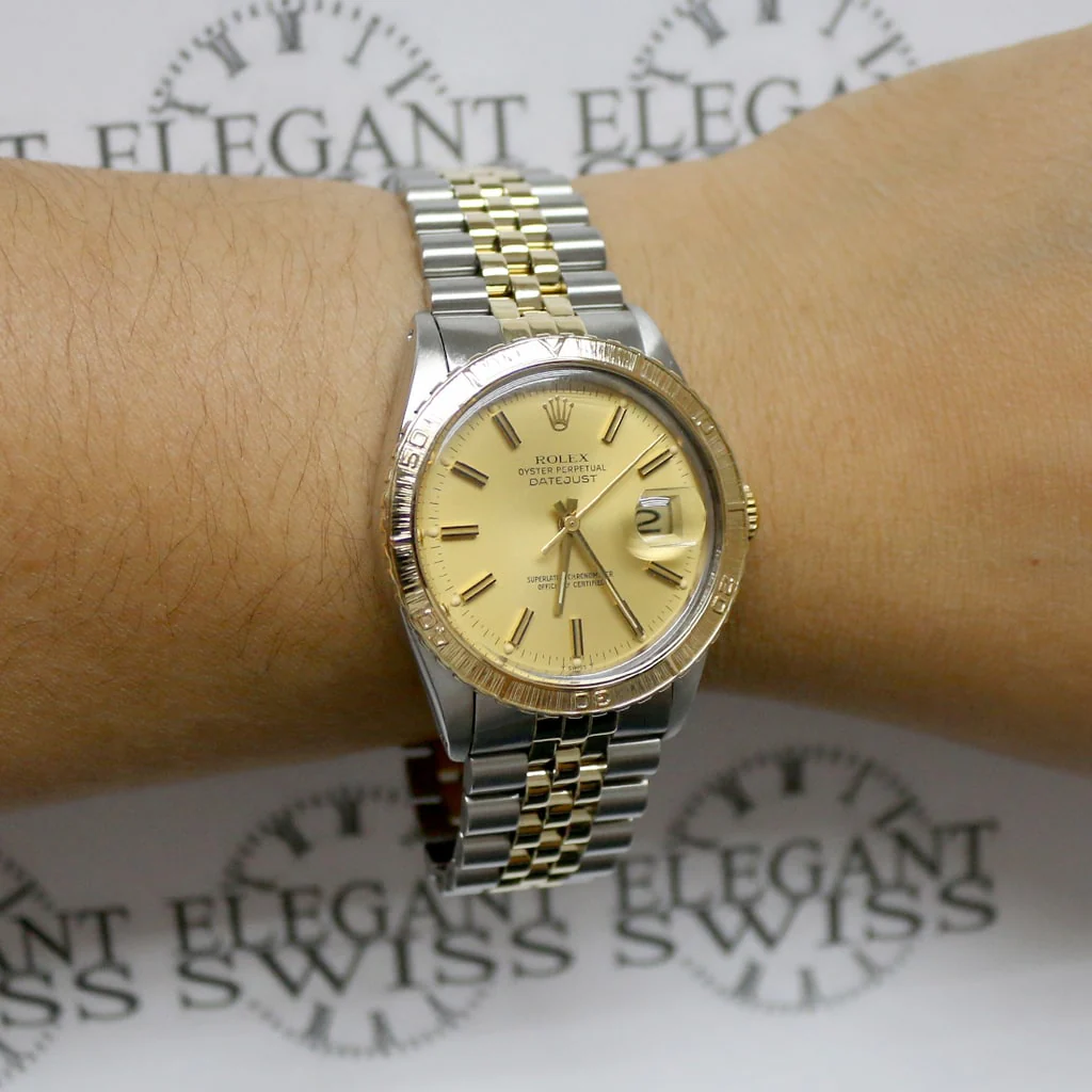 Rolex Datejust Thunderbird Turnograph 2-Tone 18K Yellow Gold & Stainless Steel Original Champagne Stick Dial 36MM Jubilee Watch 16253 - Image 7