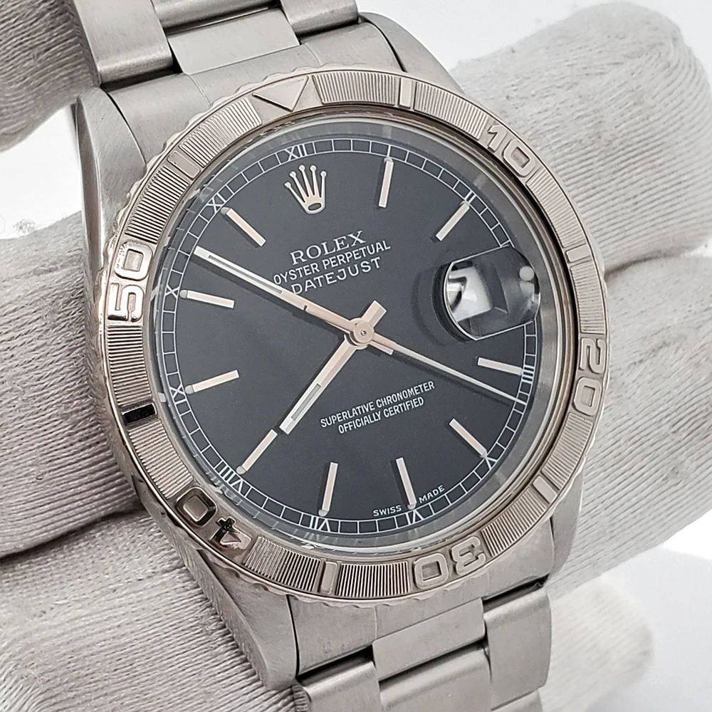 Rolex Datejust Thunderbird Turnograph 36mm Black Dial Stainless Steel Watch 16264 Box Papers - Image 2