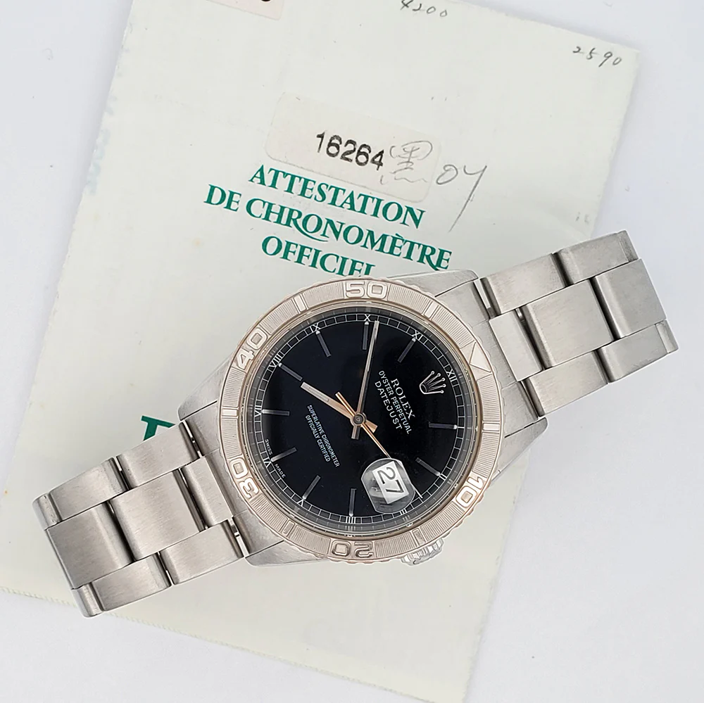 Rolex Datejust Thunderbird Turnograph 36mm Black Dial Stainless Steel Watch 16264 Box Papers - Image 3
