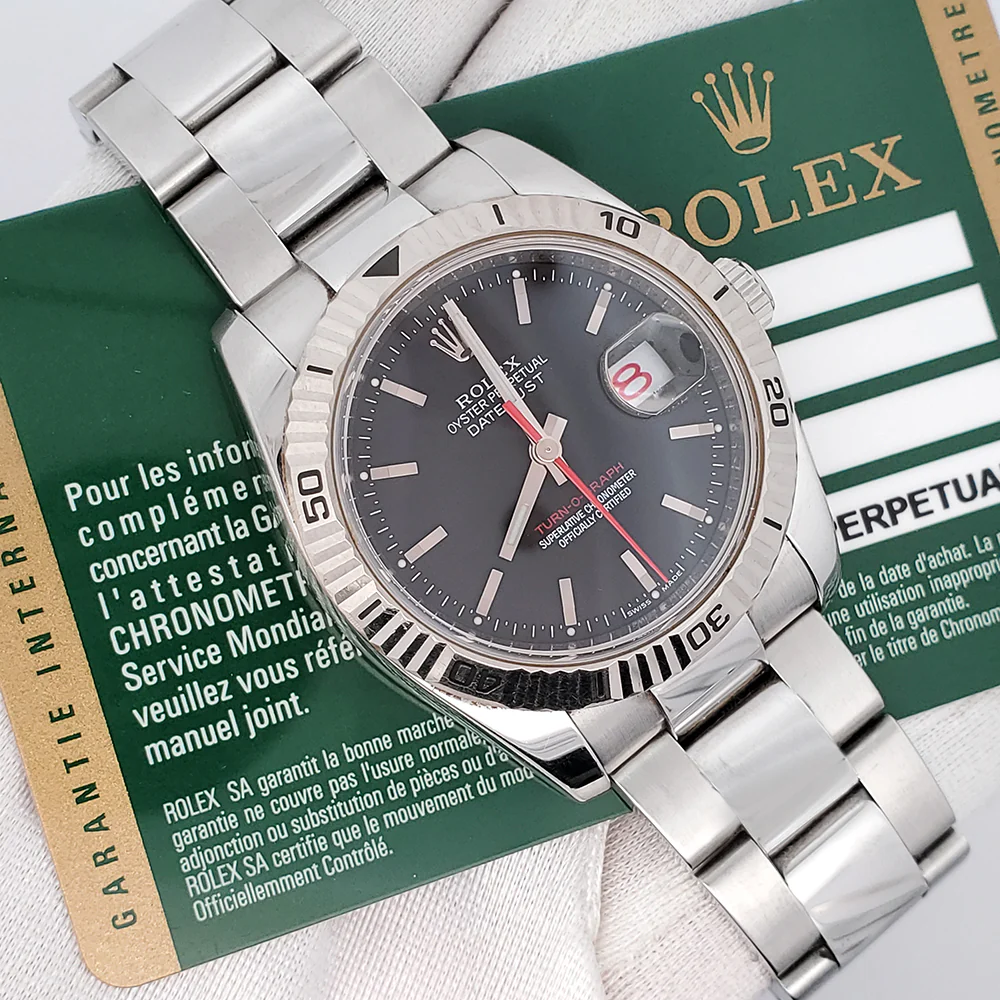Rolex Datejust Turn-O-Graph 36mm Black Dial Stainless Steel Watch 116264 Box Papers - Image 3