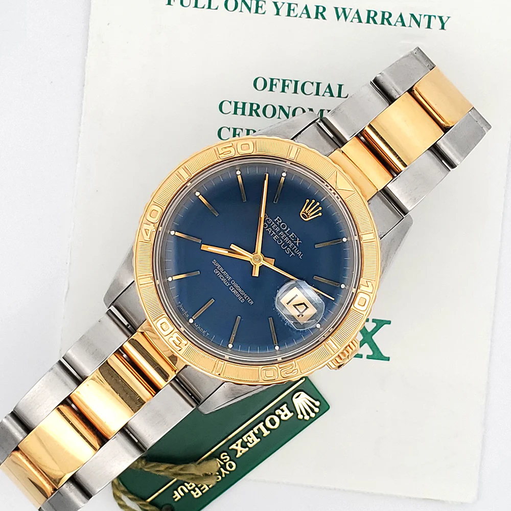 Rolex Datejust Turn-O-Graph 36mm Blue Index Oyster Yellow Gold/Steel Watch 16263 Box Papers - Image 2