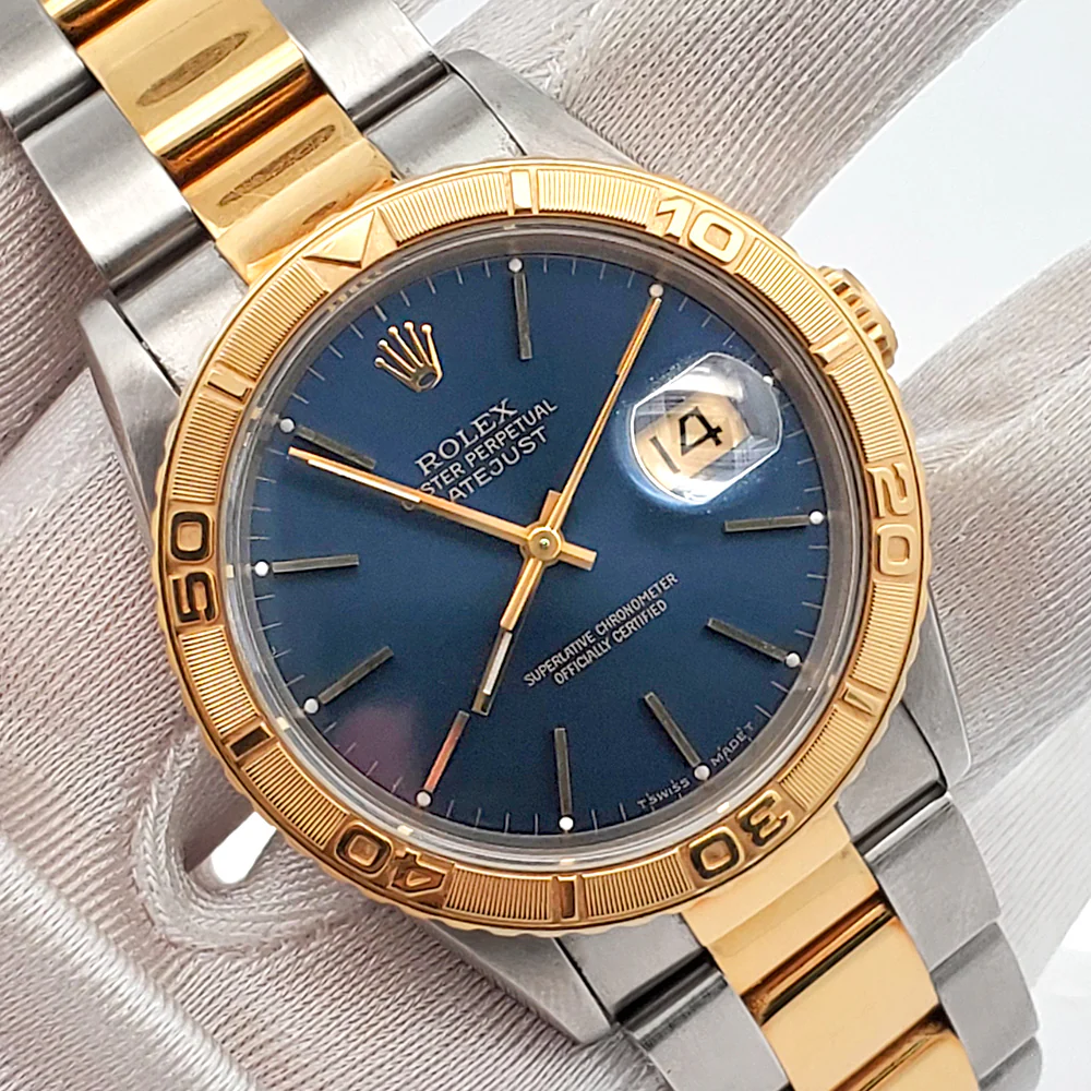 Rolex Datejust Turn-O-Graph 36mm Blue Index Oyster Yellow Gold/Steel Watch 16263 Box Papers - Image 3