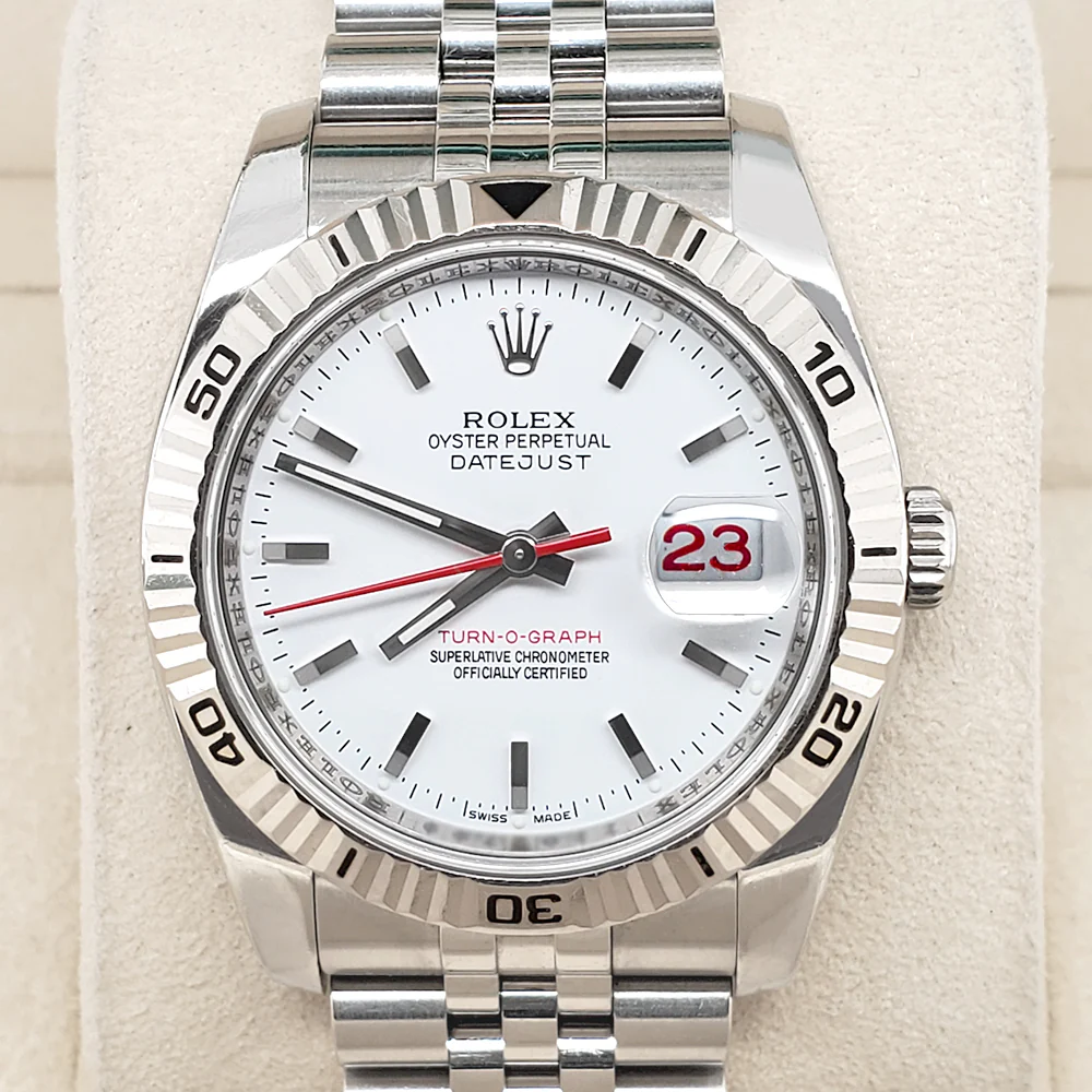 Rolex Datejust Turn-O-Graph 36mm White Dial Stainless Steel Watch 116264