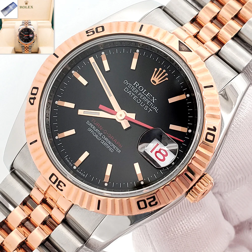 Rolex Datejust Turnograph 2-Tone Rose Gold/Steel Black Dial 36mm Jubilee Watch 116261 Box/Apr