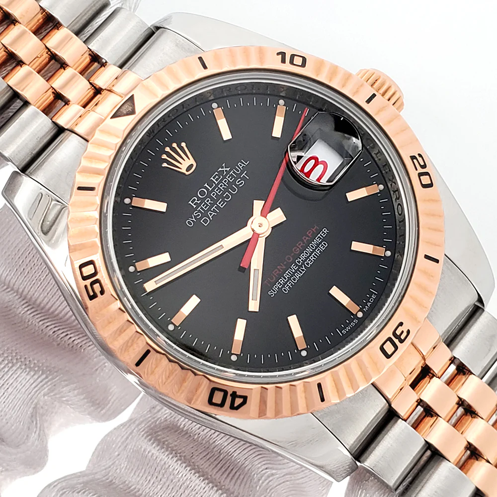 Rolex Datejust Turnograph 2-Tone Rose Gold/Steel Black Dial 36mm Jubilee Watch 116261 Box/Apr - Image 2