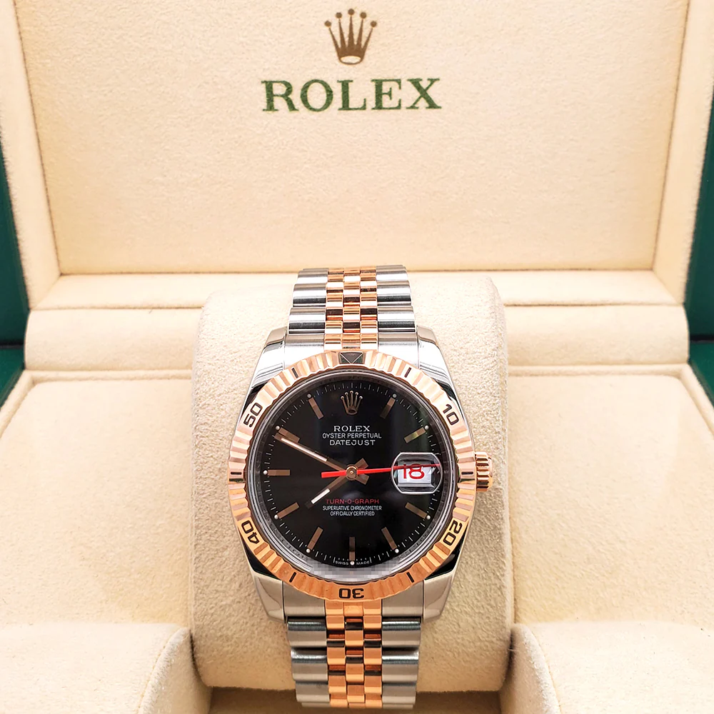 Rolex Datejust Turnograph 2-Tone Rose Gold/Steel Black Dial 36mm Jubilee Watch 116261 Box/Apr - Image 4