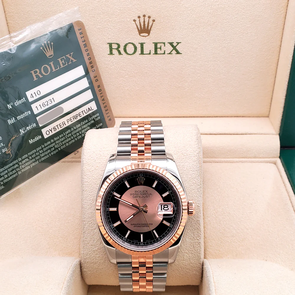 Rolex Datejust Tuxedo Dial 2-Tone Rose Gold/ Steel 36mm Watch 116231 Box Papers - Image 4