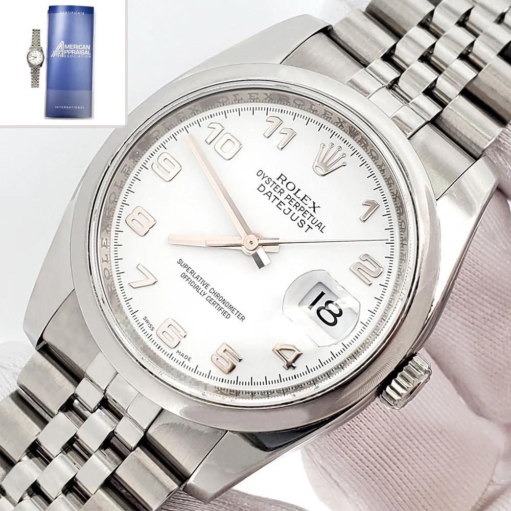 Rolex Datejust White Arabic Jubilee Steel 36mm Watch 116200