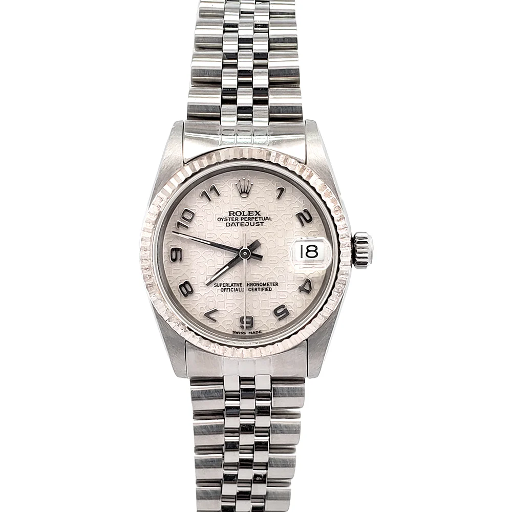 Rolex Datejust White Gold Fluted Bezel Jubilee Arabic Dial Steel 31mm Watch 68274 - Image 3