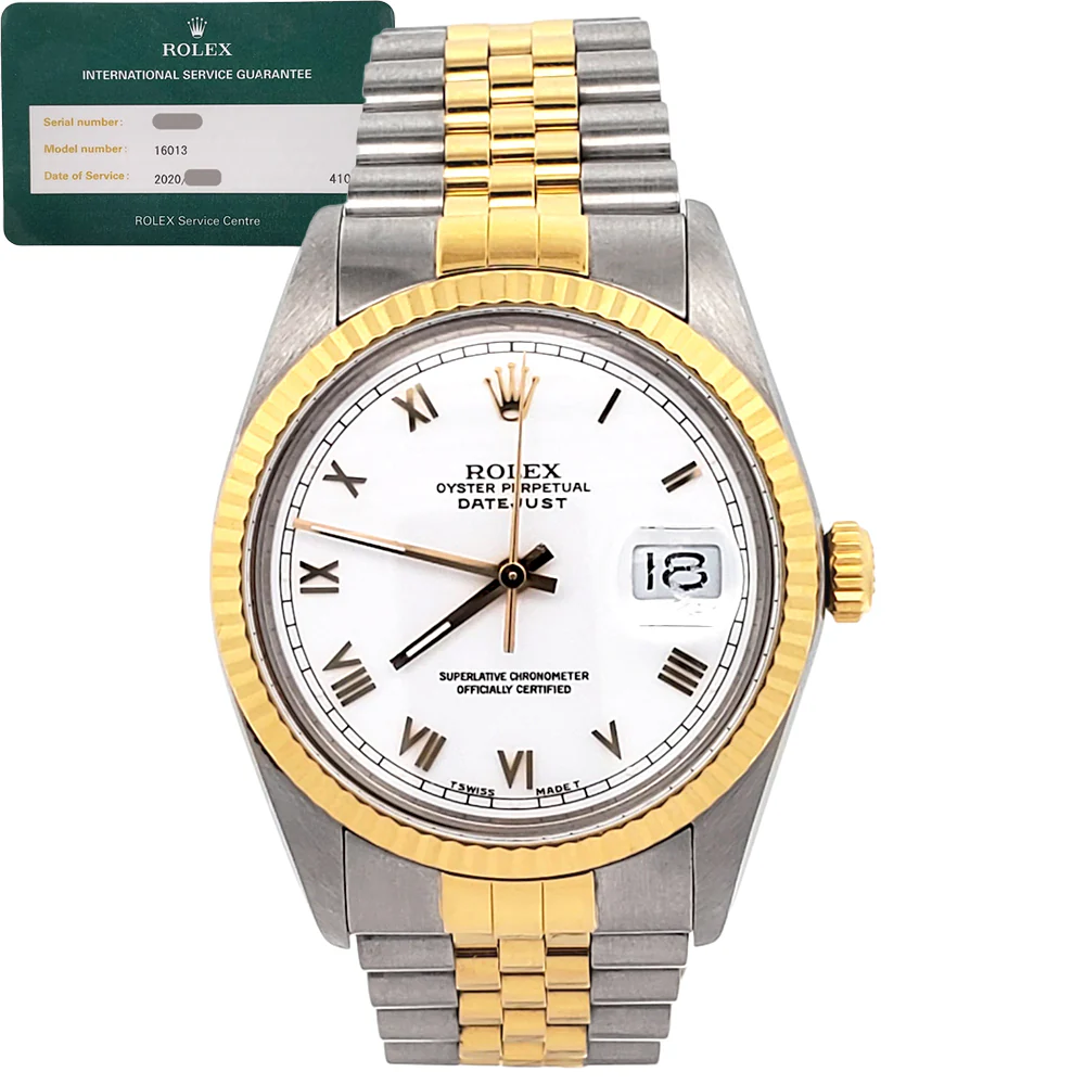 Rolex Datejust White Roman 2-Tone 36mm Jubilee Watch 16013 Service Papers - Image 3