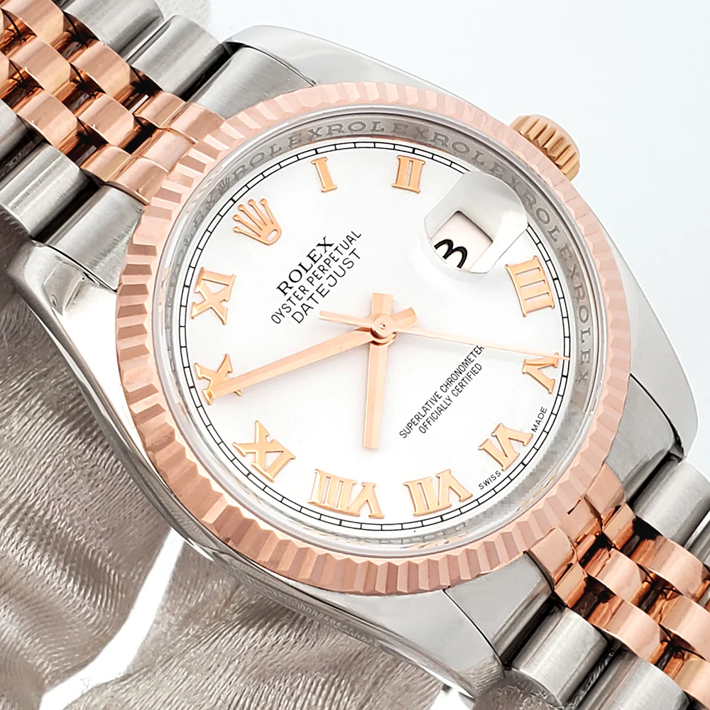Rolex Datejust White Roman Dial 2-Tone Rose Gold/Steel Jubilee 116231 36mm Watch Box Papers - Image 2