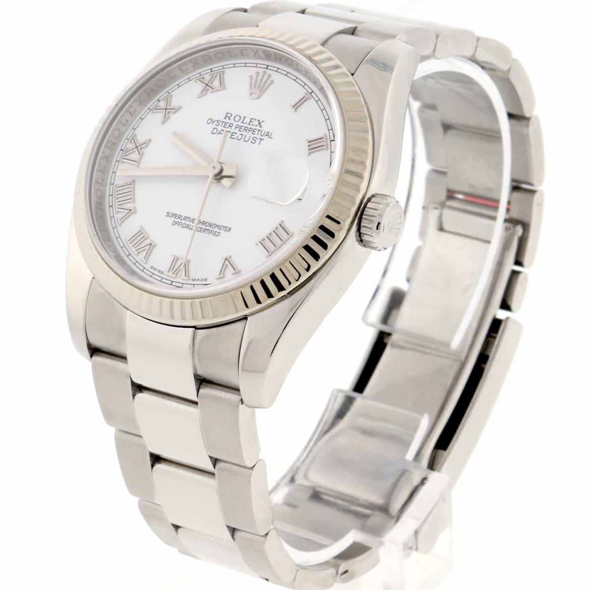 Rolex Datejust White Roman Dial 36MM White Gold Bezel Automatic Steel Oyster Watch 116234 - Image 10