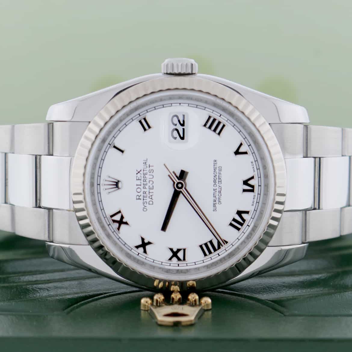 Rolex Datejust White Roman Dial 36MM White Gold Bezel Automatic Steel Oyster Watch 116234 - Image 2