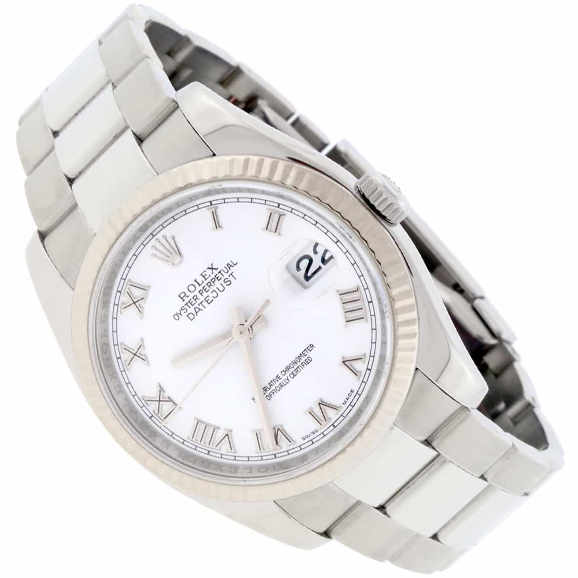 Rolex Datejust White Roman Dial 36MM White Gold Bezel Automatic Steel Oyster Watch 116234 - Image 4