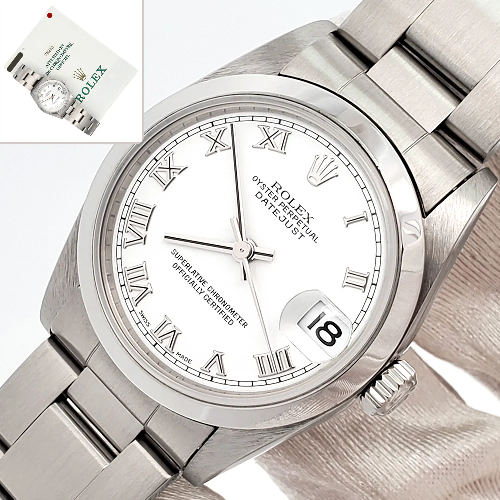 Rolex Datejust White Roman Dial Steel Oyster 31mm Watch 78240 Papers