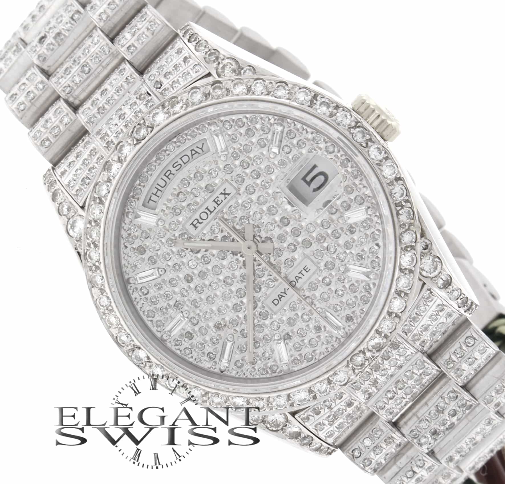 Rolex Day-Date 18K White Gold Double Quickset Diamond Dial 36MM Mens Diamond Watch 18239 - Image 4