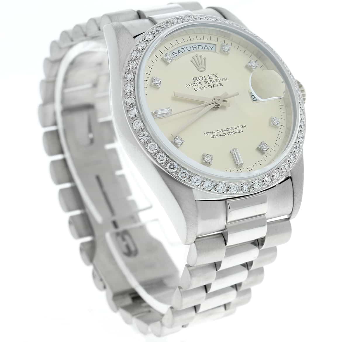 Rolex Day-Date 18K White Gold Original Diamond Dial 36MM Mens Watch 18239 w/Diamond Bezel - Image 11