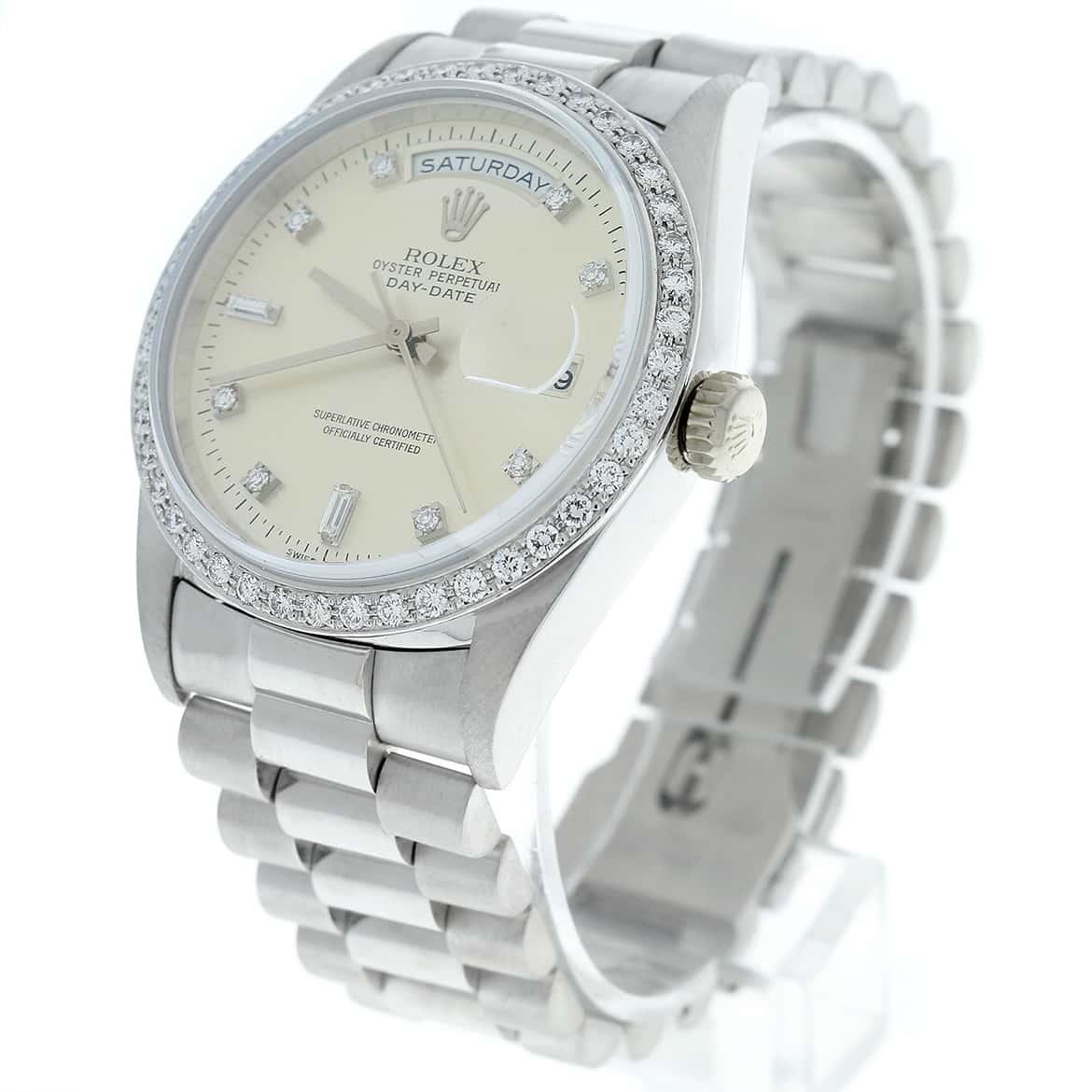 Rolex Day-Date 18K White Gold Original Diamond Dial 36MM Mens Watch 18239 w/Diamond Bezel - Image 5