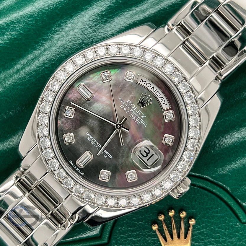 Rolex Day-Date 39mm Platinum Masterpiece Special Edition Factory Diamond Bezel Tahitian MOP Dial Watch 18946