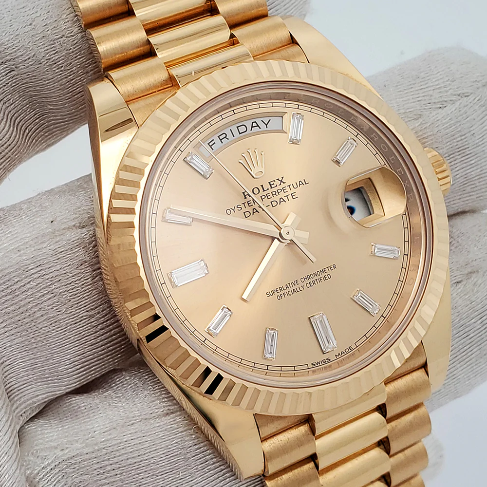 Rolex Day-Date 40 President Yellow Gold Factory Champagne Baguette Diamond Dial Watch 228238 Box Papers - Image 2