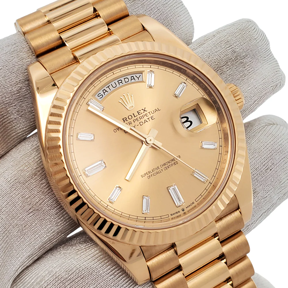 Rolex Day-Date 40mm President Yellow Gold Champagne Baguette Diamond Dial Watch 228238 Box Papers - Image 3