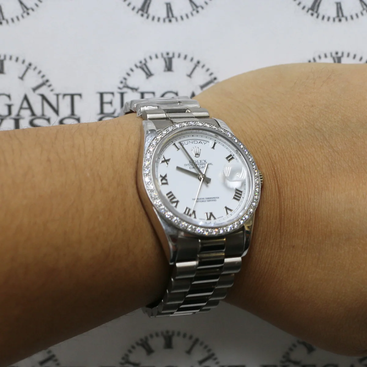 Rolex Day-Date Double Quick White Gold 36mm White Roman Dial 18239 - Image 3